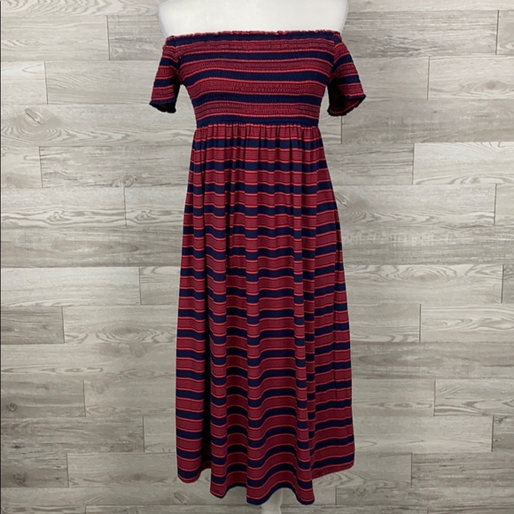 NWT Isabel Maternity Short Sleeve Strip Maxi Dress - Picture 2 of 8